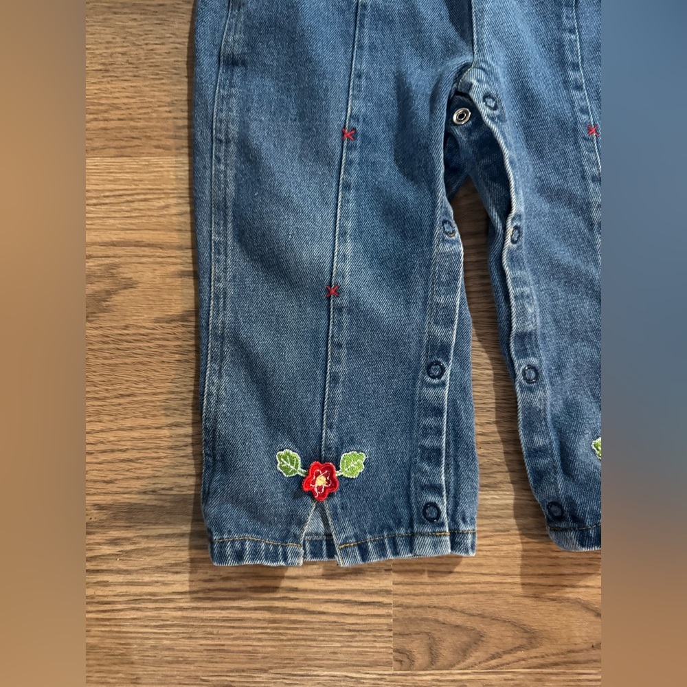 Vintage Kids Blue Denim Overalls with Baby Snoopy Embroidery - Picture 3 of 6